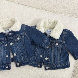 Old Navy Kids Blue Denim Jacket with White Sherpa Collar